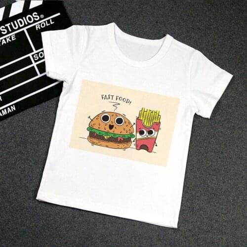 New T-shirt Girl Best Friend Print Harajuku Fashion Boys T Shirts Children Clothes Round Neck Cartoon French Fries Burger Cute