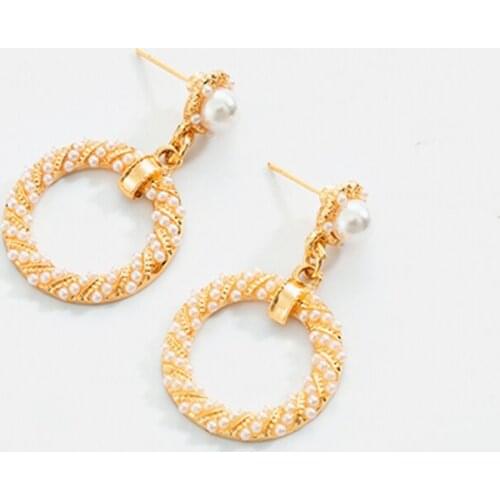 Geometric Pearl Earrings Circle Earrings Fashion Rhinestone Ear Studs Female Jewelry Accessories