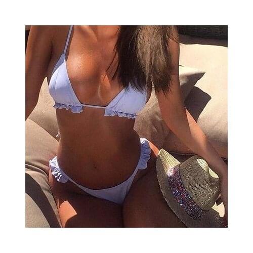 Hirigin Bikini 2020 Women Swimwear Push-up Bra Bandage Bikini Swimsuit Triangle Bathing Suit Solid Briefs Ruffled Bikini Set