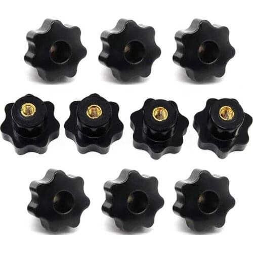 Hot 10PCS M6 Female Knob Screws M6 x 32mm Female Threaded Star Head Clamping Knob Grip Black