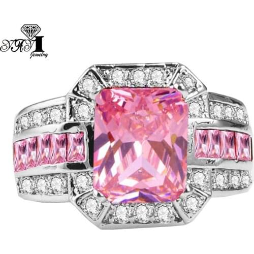 YaYI Fine Jewelry Fashion Princess Cut Claws Set 8*12mm Pink Cubic Zirconia Silver Color Engagement Wedding Party Gift Rings