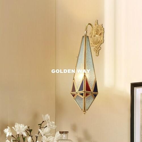 Indoor Brass Wall Lamp American Design Glass Wall Sconce D10cm H60cm E27 Brass Material Wall Lighting Lamp Wall Brackets Lights