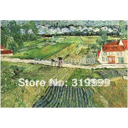 Linen Canvas Oil Painting reproduction, Landscape with Carriage and Train in the Background by vincent van gogh,100% handmade