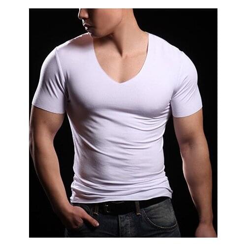 Plus Size 5Xl2021 New Mens Summer Sexy Breathable T Shirts Male Solid Color V-Neck T Shirt Casual Short Sleeve Fitness Tshirt
