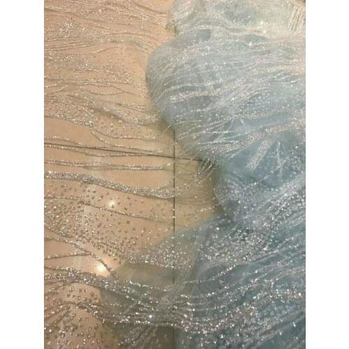 New arrival J-9410 french net lace fabric with glued glitter sequins lace african tulle lace fabric
