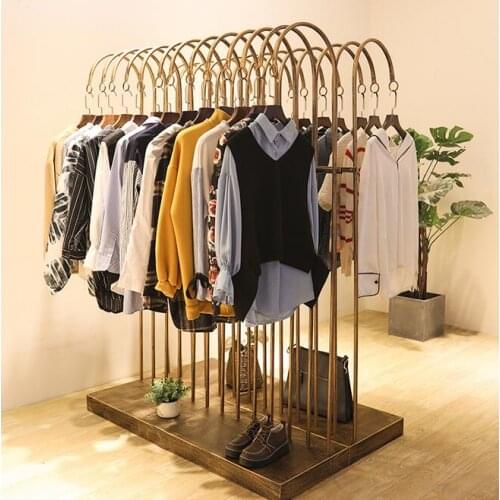 Retro iron clothing display rack landing middle island rack womens clothing display rack childrens clothing store display