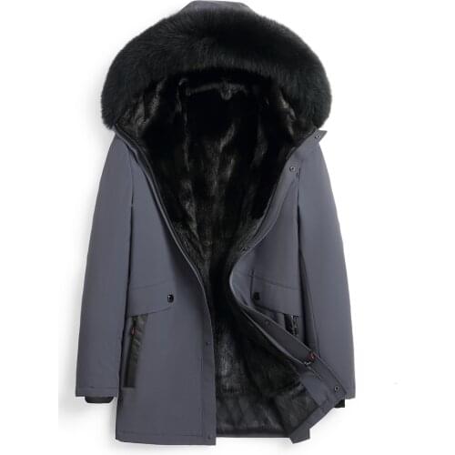 Luxury Top Quality Full Pelt Mink Fur Lined Coats Rabbit Fur Sleeves Fluffy Fox Fur Trimmed Men Winter Real Fur Parkas