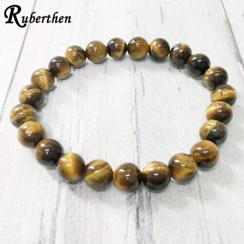Ruberthen Hot Sale Natural AA Grand Tiger Eye Stone Bracelet Simple Design Men`s Mala Beads Bracelet Best Gift Jewelry For Him