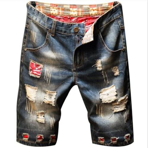 2021 New Summer Mens Ripped Casual Denim Short Jeans Streetwear Straight Men Cotton Shorts Plus Size 40 Bermudas Hombre