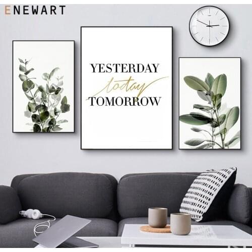 Scandinavian Botanical Print Leaf Wall Art Positive Quote Poster Nordic Abstract Plant Canvas Painting Home Decor Picture