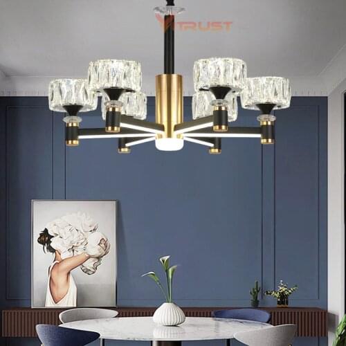 New Modern Crystal Chandelier Lamps Chandeliers Black Ceiling Luxury Lamp Fixtures Living room Dining Bedroom Home Lighting