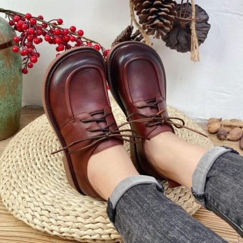 YourSeason Ladies Genuine Leather Round Toe Lace Up Pumps Spring Autumn 2021 Concise Women Vintage Casual Shoes Handmade