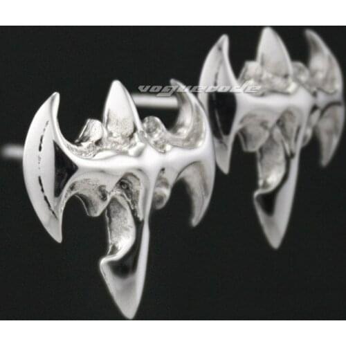 Solid 925 Sterling Silver Bat Earring Mens Biker Rocker Stud Earring 8M012