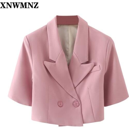 XNWMNZ Women Fashion short Double Breasted pink blazer vintage short sleeve slim woman blazers casual Jackets Summer New Tops