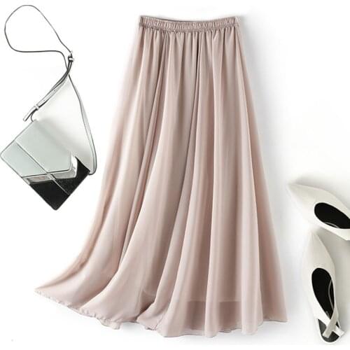 Women Casual Chiffon Pleated Skirts Spring Summer High Waist Skirt Casual Elascity Party Skirt women 2021