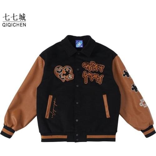 Baseball Varsity Jackets Men Women Vintage Puzzle Embroidery College Bomber Jacket College Casual Loose Hip Hop Coat Unisex 2021