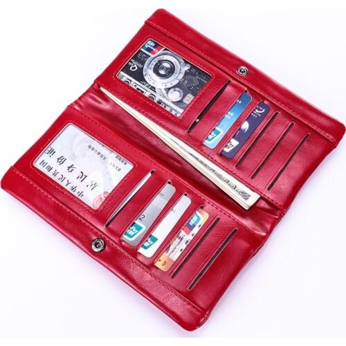 Ladies Fashion Multicolor Wallet Long Section Simple Oil Wax Female Card Holder Wallet Casual Personality Multi-function Clutch