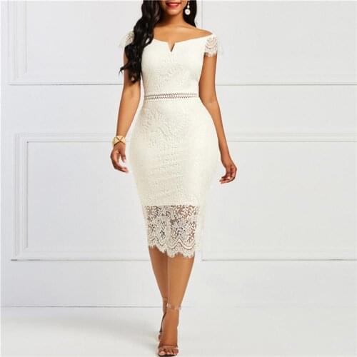 70% Hot Sell Female V-neck Bodycon Off-shoulder Short Sleeve Zipper Lace Hollow Out Dress