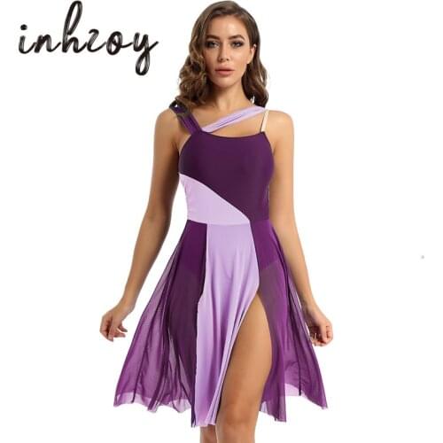 Women Sleeveless Color Block Gymnastics Leotard Adult Ballet Dancewear Figure Skating Dress Contemporary Lyrical Dance Costumes