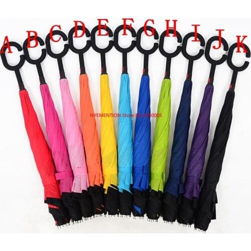 20pcs/lot Reverse Double Layer Folding Inside Inverted Umbrella Long-Handle Umbrella Sunshade C-Shaped Handle Proof Ultraviolet