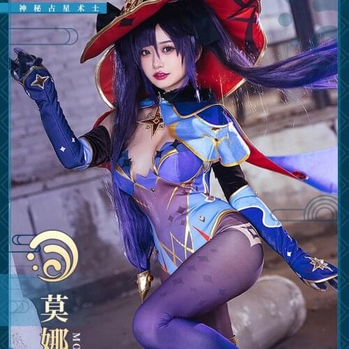 2021 Game Genshin Impact Cosplay Mona Sexy Jumpsuits Adult Women Costume Set