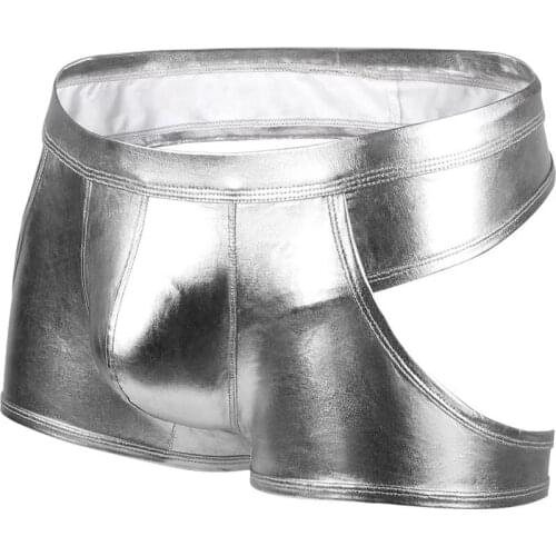 3pcs Mens Fashion Underwear Imitation Leather Mens Boxer Shorts Low Waist Sexy Patent Leather Panties Hollow Stage Exotic