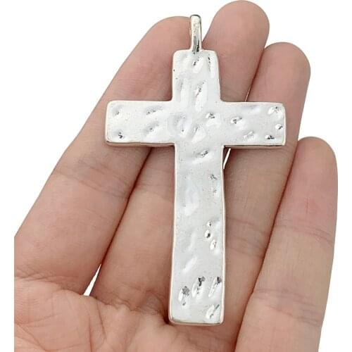 4 x Tibetan Silver Large Hammered CRUCIFIX CROSS CROSSES Charms Pendants 2 Side for Necklace earrings Jewellery Making 69x41mm