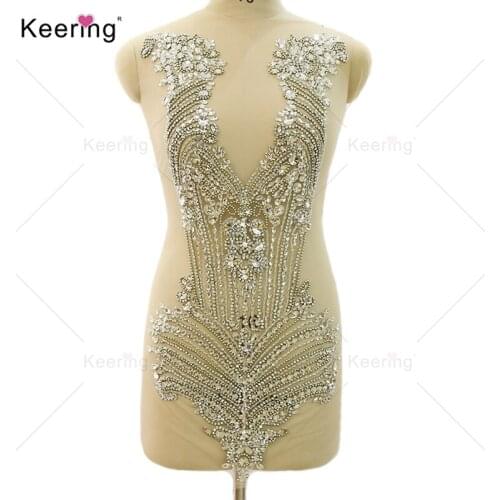 Shiny Big Crystal Rhinestone Applique Bodice For Party Dress WDP-391