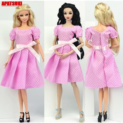 PINK One-Piece Cute Outfits Dress for Barbie Doll Clothes for 1/6 BJD Dolls Summer Sun Dress Clothes for 1:6 Dolls Kids Girl Toy