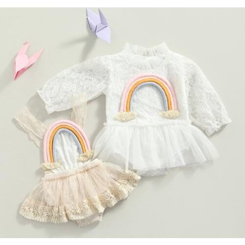 Lovely Princess Baby Girls Romper Dress Sleeveless/Long Sleeve Lace Embroidery Rainbow Elegant Jumpsuits Tulle Dress Clothes
