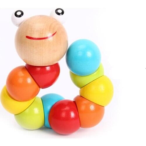 Kids Cute Insert Puzzle Educational Wooden Toys Baby Children Fingers Flexible Training Science Twisting Worm Toy B0811