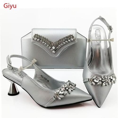 Doershow Italian Shoes With Matching Bags Set Italy African Womens Party Shoes and Bag Sets silver Color Women shoes!!SIA1-17