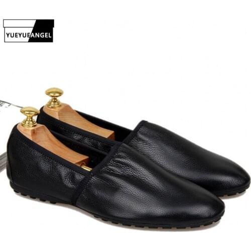 Breathable Genuine Leather Mens Korean Style Fashion Non-Slip Concise Vintage Male Outdoor Solid Casual Shoes High Street