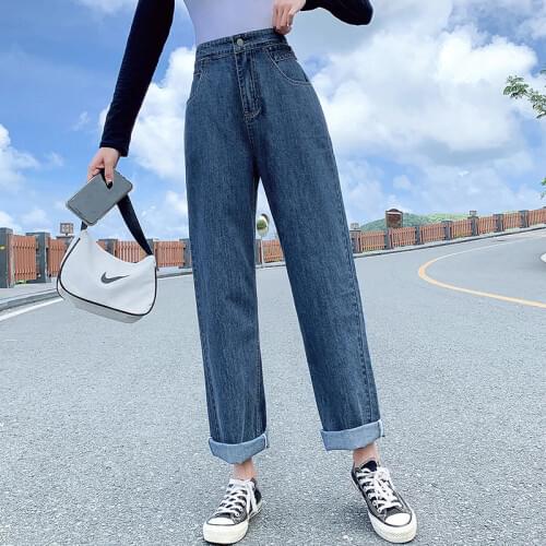 Jeans Women High-waist Wide-leg Denim Trousers All-match Ulzzang Ankle-length Korean Loose Streetwear Stylish Slender Chic Retro