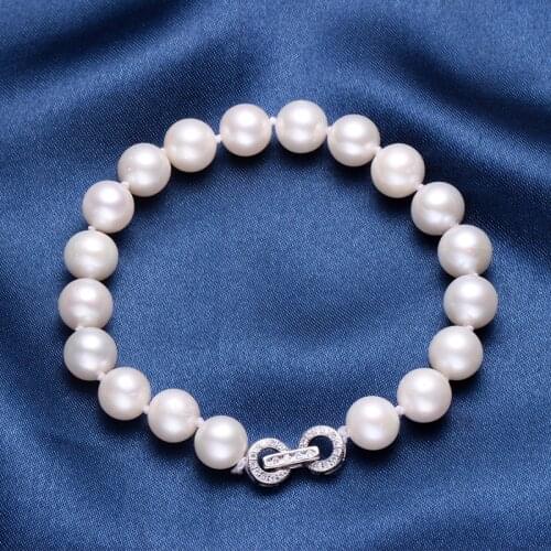 HENGSHENG 100% Natural Near Round Pearl Jewelry Bracelet, Customized 925 Sterling Silver 8-9mm 9-10mm Beads Jewelry Bracelet