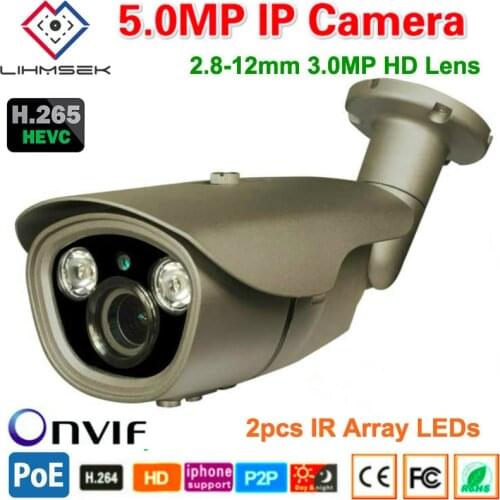 Lihmsek ONVIF IP Camera POE 4.0 Megapixel with 2pcs IR Array LEDs 2.8-12mm 3.0 Megapixel HD Lens Infrared Network Bullet Camera