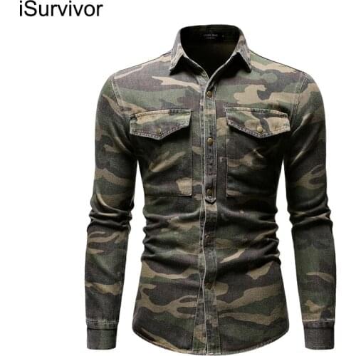 ISurvivor 2021 European And American Foreign Trade Long Sleeve Military Green Camouflage Denim Shirt Outdoor Climbing Jacket