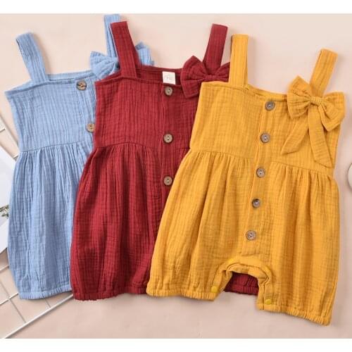 0-12M Newborn Baby Girls Rompers Solid Bow Single Breasted Strapless Jumpsuits