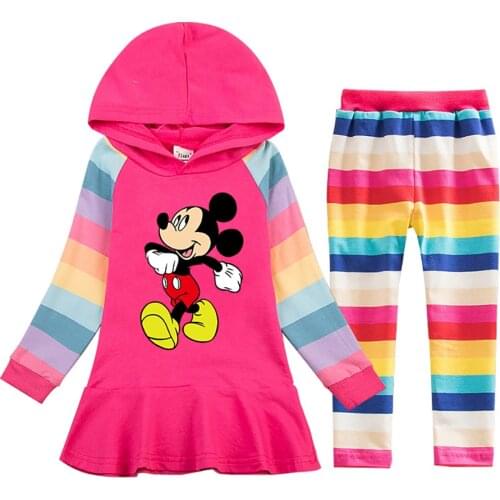 Disney Mickey Minnie Baby Toddler Boy Girl Clothes Sets Kids Children Clothing Outfits Hoodies + Pants Suit Streip Clothes