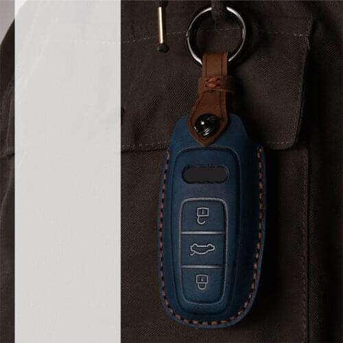 Leather Car Key Case Cover For Audi A3 A6 C8 A7 S7 A8 D5 4N S8 Q7 Q8 SQ8 E-tron 2018 2019 2020 2021 Auto Accessories Ring