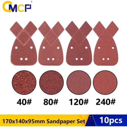 CMCP 10pcs 170x140x95mm Self-adhesive Sandpaper Rabbit Ear-shaped Grit 40/80/120/240 Sandpaper 4 hole Grit Sand Disc Pad