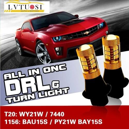 LVTUSI 2pcs LED DRL Turn Signal Lights 54 SMDS T20 12V Car Light Dual-Color LED DRL Front Turn Signal Brake Lights CH