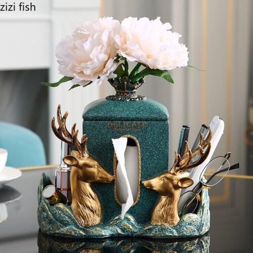 Blue Resin Animal Storage Ornaments Elk Paper Towel Tube Multifunctional Storage Box Deer Fruit Plate Squirrel Toothpick Box