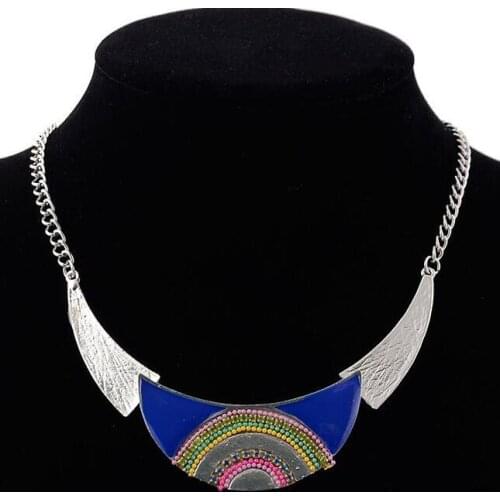 Fashion Punk Boho Woman Chunky Choker Necklace Alloy Crystal Bead Pendant Statement Chain Vintage Bohemian Party Ethnic Jewelry
