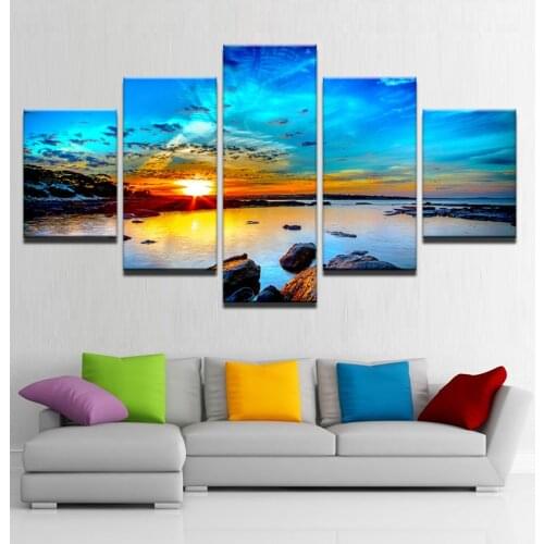 5 PCS Multi-picture Diamond Painting Sunset Seascape Art Gifts Room Decor Diamond Mosaic Embroidery Rhinestones Pattern wall art