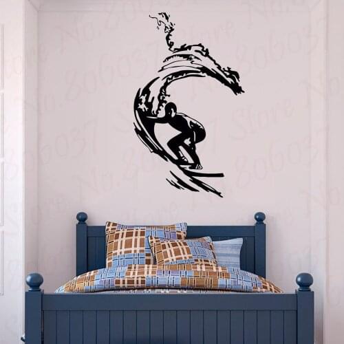 Surfing Wall Sticker Surfer Surfboard Surf Beach Vinyl Home Decor Removable Sport Decal Interior Decoration Mural WL1994