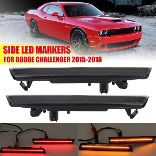 New 1Pair Front Amber / Rear Red LED Side Marker Lights Smoke Turn Signal Light For Dodge Challenger 2015-2018