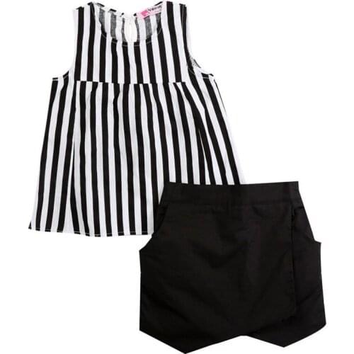 NEW Toddler Kids Girls Clothing Striped Tops Shirt Black Shorts Outfits Set 2-7T 2019 Summer Baby Girl Clothes Cotton Fashion
