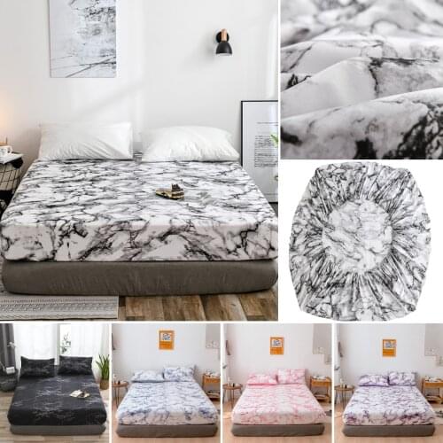 Hot Sale Modern Marble Texture Fitted Bed Sheets Nordic Simple Bed Sheet Queen King Family Bedding Fitted Sheet Mattress Cover