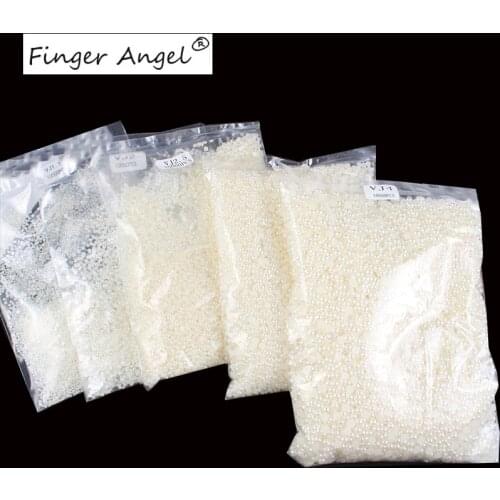 Finger Angel 10000Pcs 1.5mm-4mm Beige/White Colors ABS Half Round Nail Pearls 3D Gem Beads DIY Nail Studs Rhinestones ZJ001